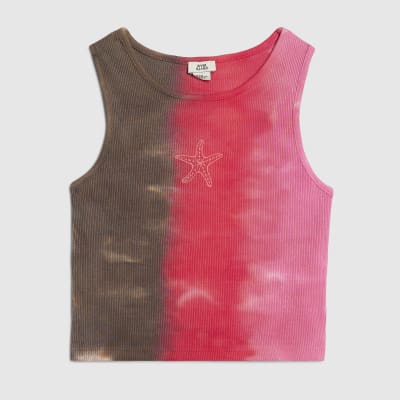Girls Pink Tie Dye Star Fish Tank Top