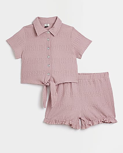 Girls pink tie shirt and shorts outfit