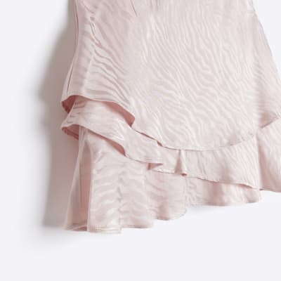 Girls Pink Tiered Animal Print Blouse