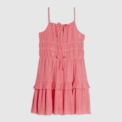 Girls Pink Tiered Shimmer Dress