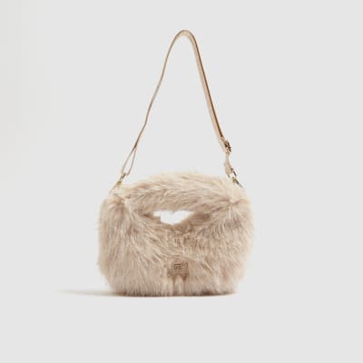 Girls Pink Tinsel Faux Fur Grab Bag