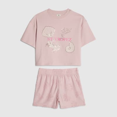 Girls Pink Towelling Top & Short Set