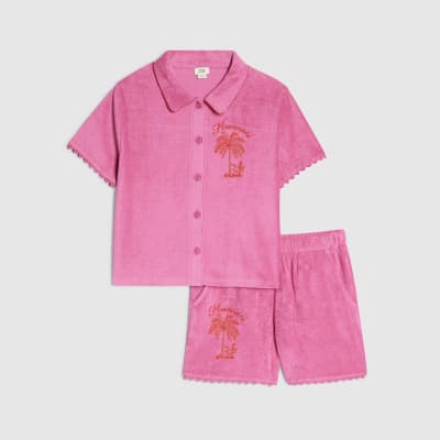 Girls Pink Towelling Top & Shorts Set