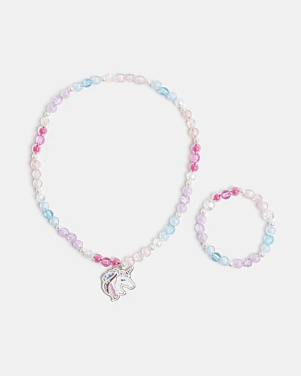 Girls Pink Unicorn Beaded Jewellery Set