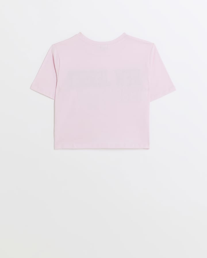 Girls pink varsity graphic cropped t-shirt