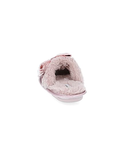 360 degree animation of product Girls pink velvet RI monogram bow slippers frame-8