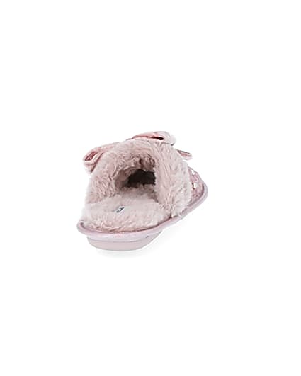 360 degree animation of product Girls pink velvet RI monogram bow slippers frame-10