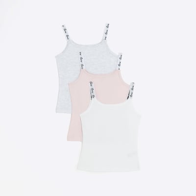 Girls pink vest 3 pack | River Island