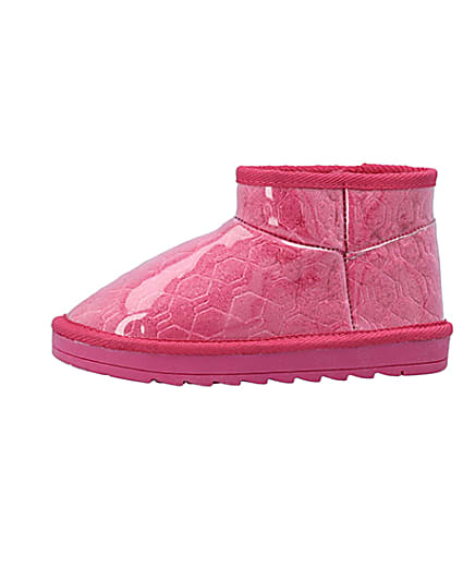 360 degree animation of product Girls Pink Vinyl Faux Fur Lined Ankle Boots frame-2