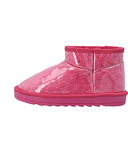 360 degree animation of product Girls Pink Vinyl Faux Fur Lined Ankle Boots frame-3