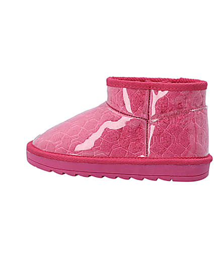 360 degree animation of product Girls Pink Vinyl Faux Fur Lined Ankle Boots frame-4