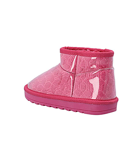360 degree animation of product Girls Pink Vinyl Faux Fur Lined Ankle Boots frame-6