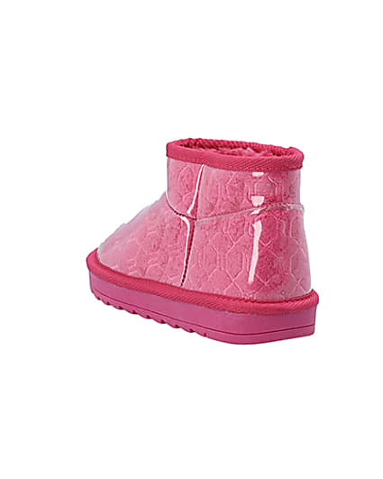 360 degree animation of product Girls Pink Vinyl Faux Fur Lined Ankle Boots frame-7