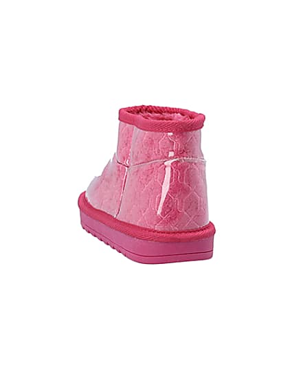 360 degree animation of product Girls Pink Vinyl Faux Fur Lined Ankle Boots frame-8