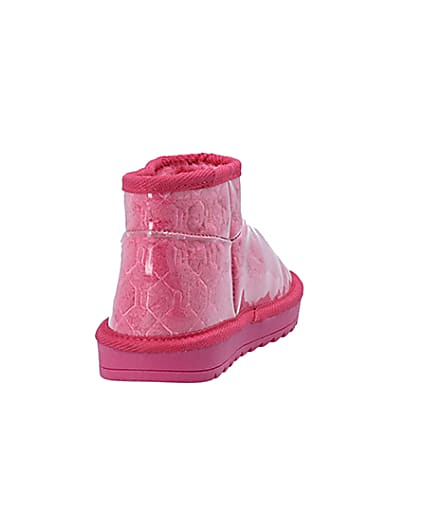 360 degree animation of product Girls Pink Vinyl Faux Fur Lined Ankle Boots frame-10