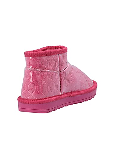 360 degree animation of product Girls Pink Vinyl Faux Fur Lined Ankle Boots frame-11
