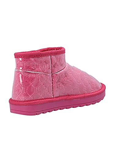 360 degree animation of product Girls Pink Vinyl Faux Fur Lined Ankle Boots frame-12