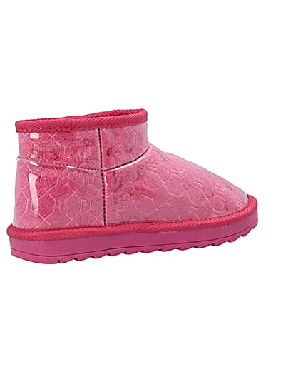 360 degree animation of product Girls Pink Vinyl Faux Fur Lined Ankle Boots frame-13