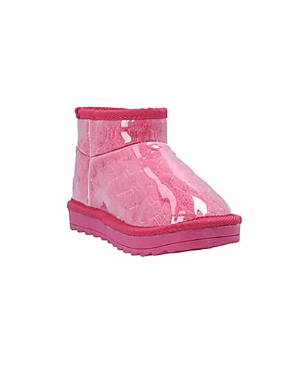360 degree animation of product Girls Pink Vinyl Faux Fur Lined Ankle Boots frame-19