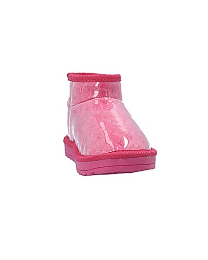 360 degree animation of product Girls Pink Vinyl Faux Fur Lined Ankle Boots frame-20