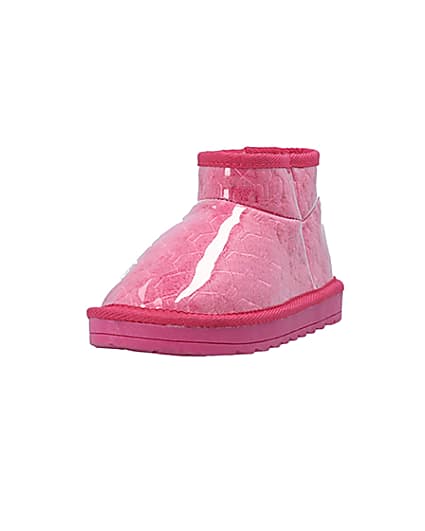 360 degree animation of product Girls Pink Vinyl Faux Fur Lined Ankle Boots frame-23