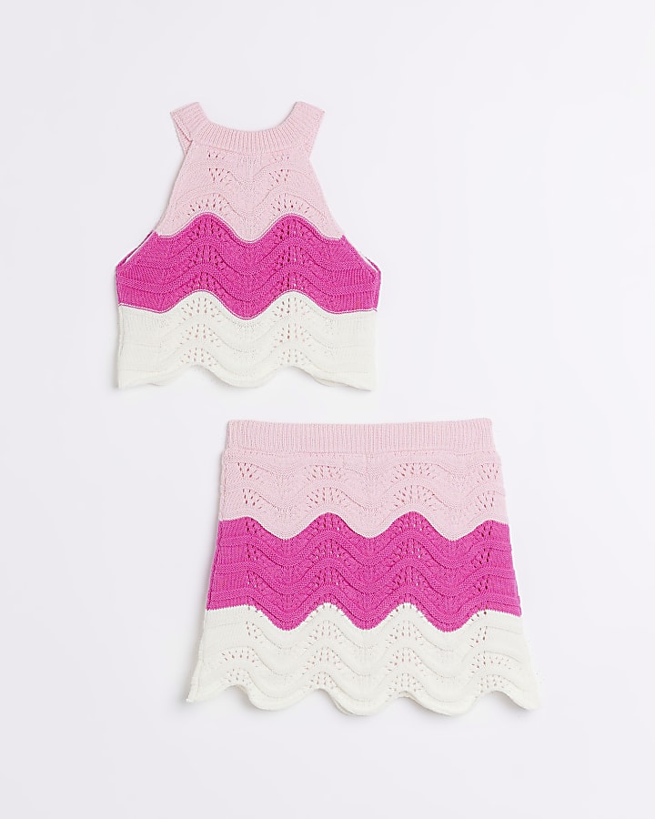 Girls pink wave knitted halter top set