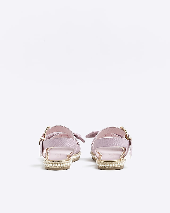 Girls Pink Wide fit Pearl Embellished Sandals