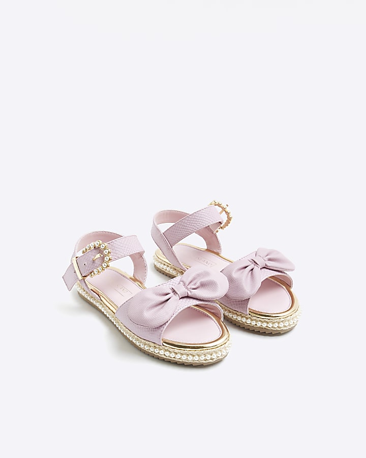 Girls Pink Wide fit Pearl Embellished Sandals