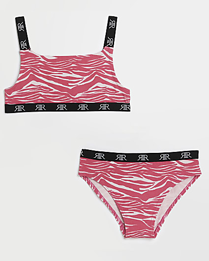 Girls pink zebra crop top and brief