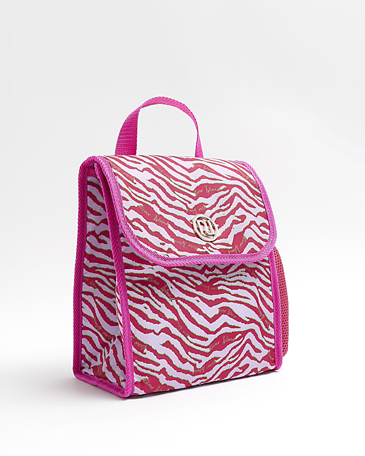 Girls pink zebra printed lunch box bag