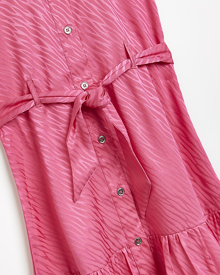 Girls pink zebra satin shirt dress