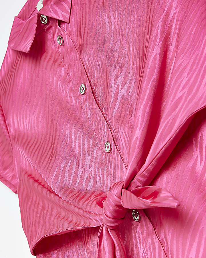 Girls Pink zebra tie Shirt Dress
