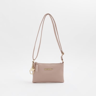 Girls Pink Zip Charm Cross Body Bag