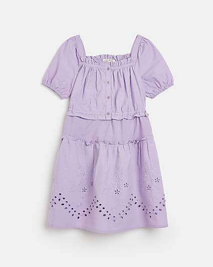 Girls purple Angel & Rocket broidery dress