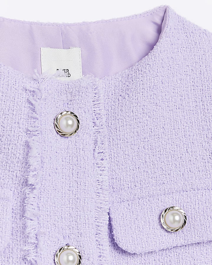 Girls Purple boucle collarless jacket