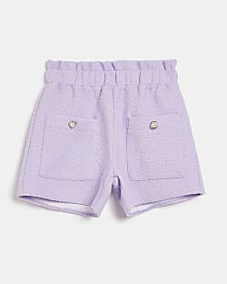 Girls Purple Boucle Paperbag Shorts