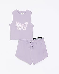 Girls purple butterfly top and shorts set