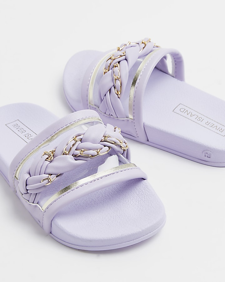 River Island Girls Shoes Slippers Girls purple chain plait vinyl sliders 