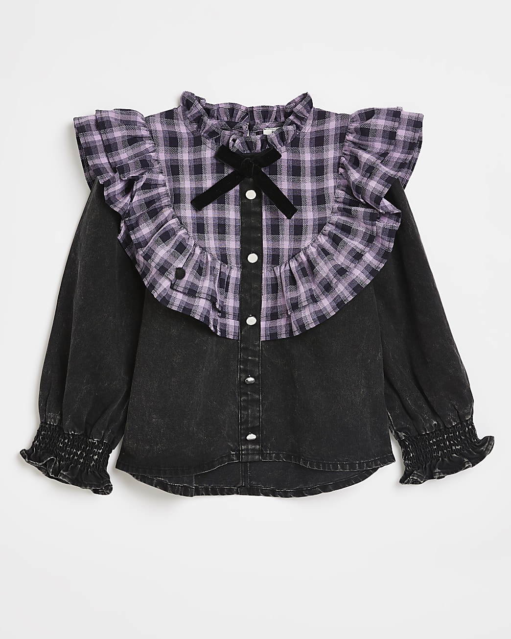 Girls purple check bib blouse top