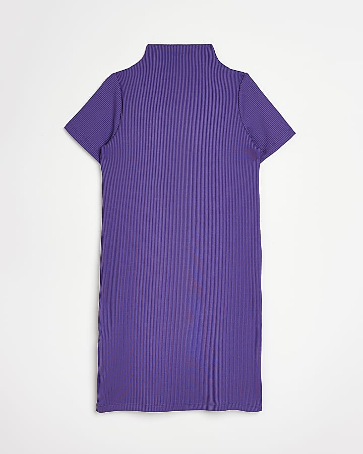 Girls Purple Cutout ribbed Dress