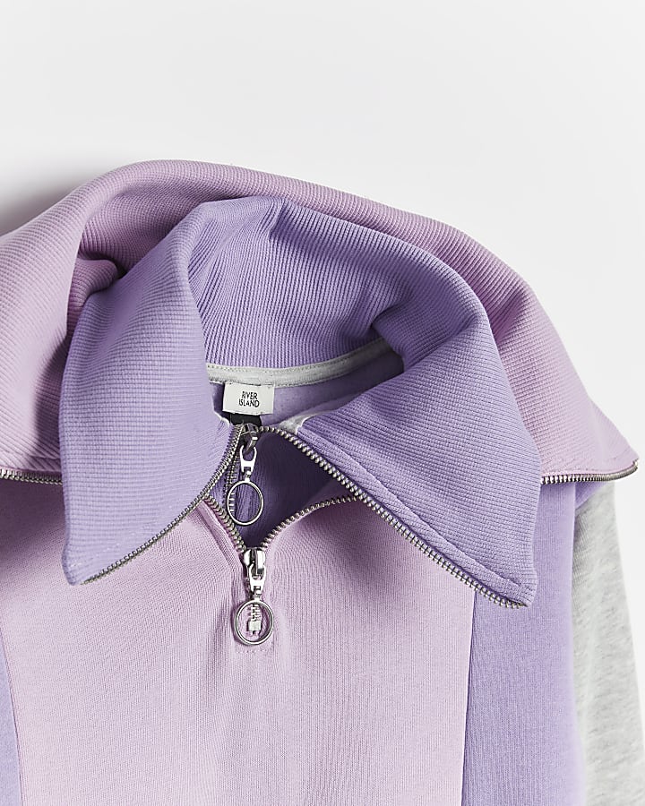 Girls purple double funnel neck sweatshirt