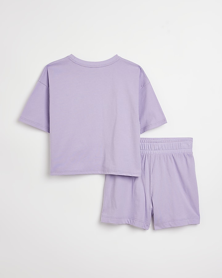 Girls purple embellished tee and shorts set