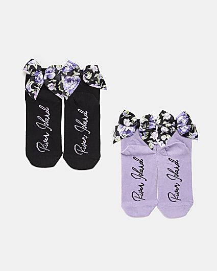 Girls Purple floral Bow socks 2 Pack