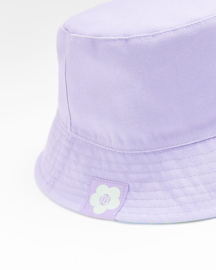 Girls purple floral reversible bucket hat