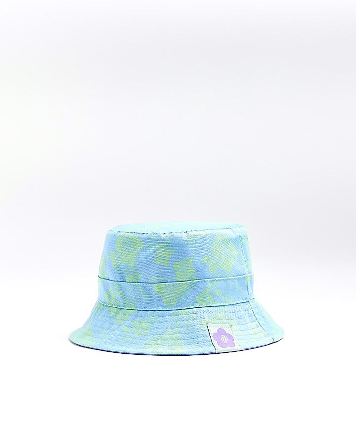Girls purple floral reversible bucket hat
