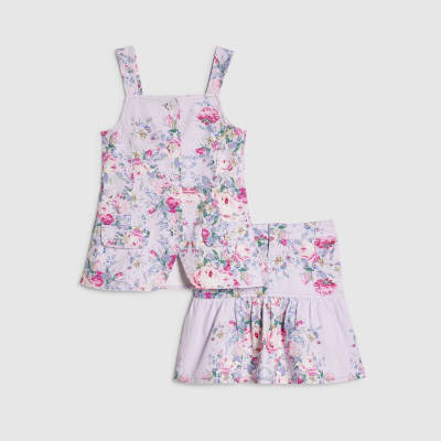 Girls Purple Floral Waistcoat Cotton Set