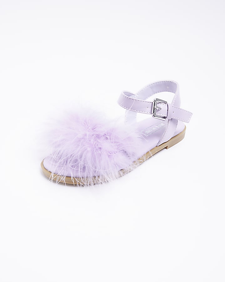 Girls Purple Fluffy Sandals
