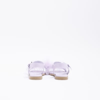 Girls Purple Fluffy Sandals