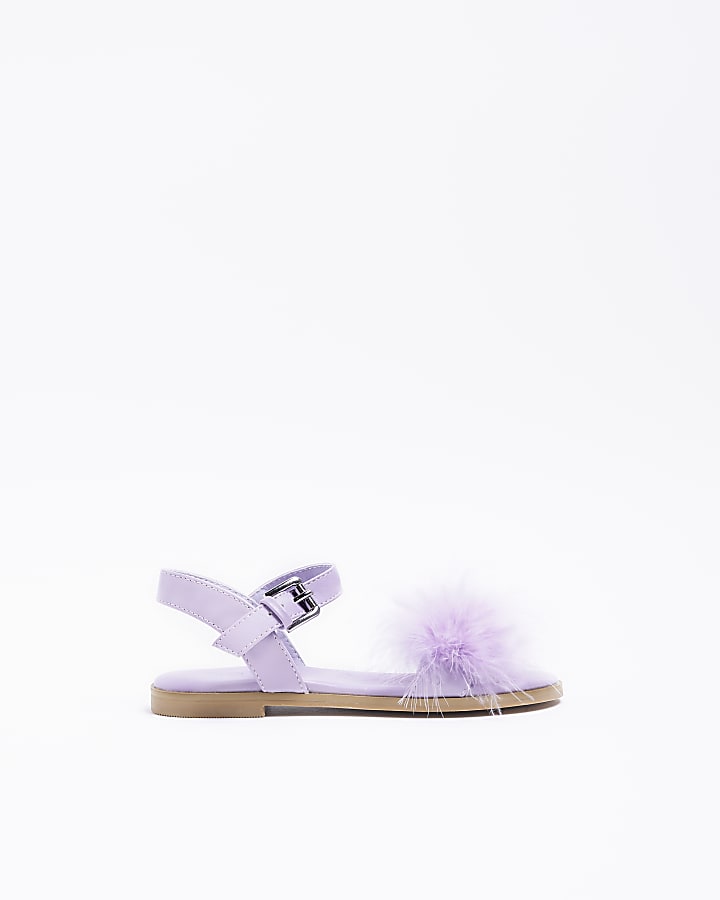 Girls Purple Fluffy Sandals