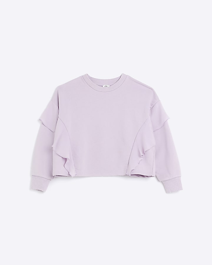 Girls Purple Frill Sleeve Sweatshirt